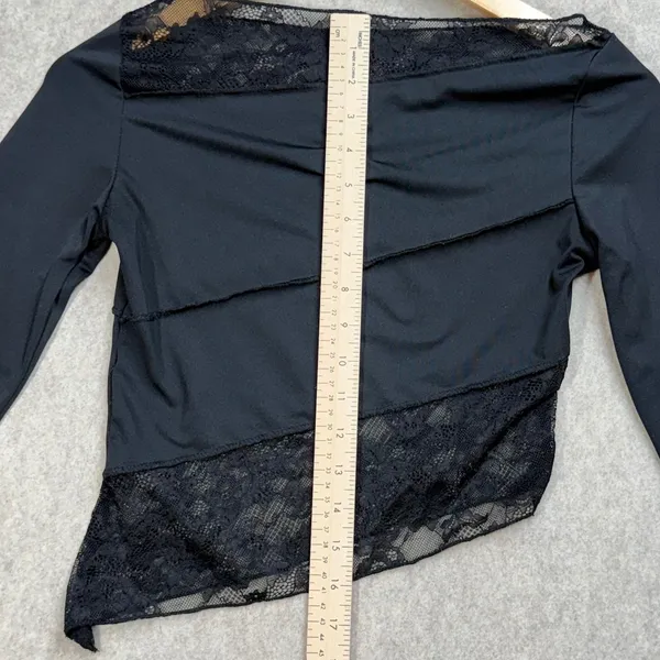 Black‎ Asymmetrical Lace Panel Long Sleeve S Whimsigoth Boat Neck Dark Coquette - Image 4