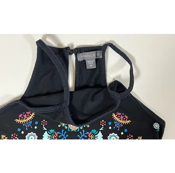 Kendall & Kylie Black Boho Bohemian Floral Print Square-Neck Halter Crop Top Shirt Blouse Tee Size XS 🌻✨ - Image 5