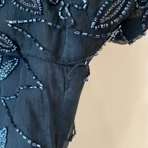 Cote d’ Azur Vintage 1980s Beaded Black Sequin Short Sleeve Blouse XL Classic - Image 4