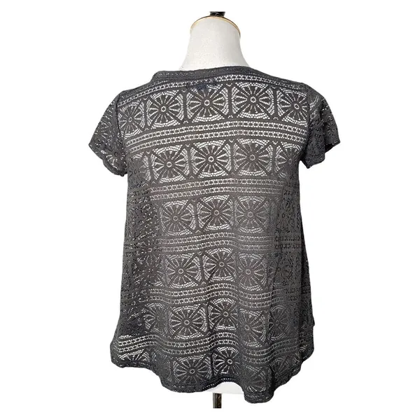 American Eagle Crochet Sheer See Though Top Size S Gray BOHO Lace Short Sleeve - Image 3