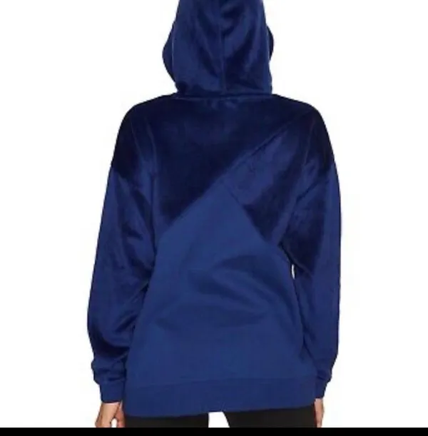 Puma Dark Blue Color Block Velour Velvet Oversized Hoodie Sweatshirt L Athletic - Image 2