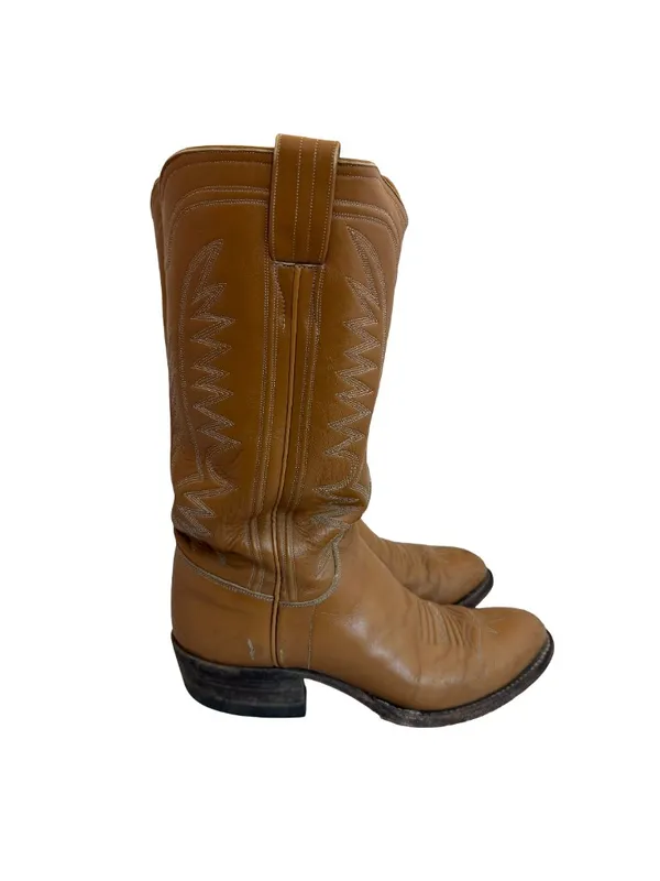 M.L. Leddy & Sons Tan Leather Handmade Western Cowboy Boots Rodeo Size 7 Women's - Image 2
