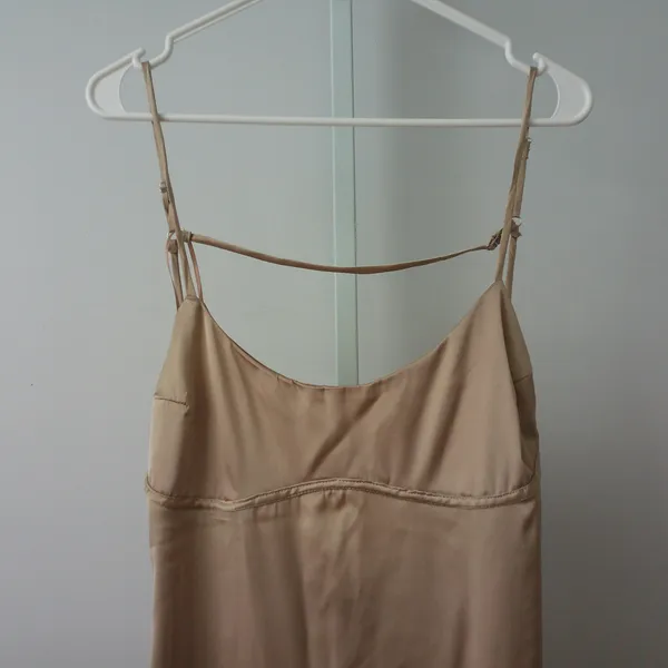 Papermoon Satin Office Siren Bella Swan Dainty Ethereal Mini Slip Dress L Beige - Image 2
