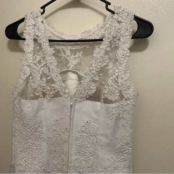 White Wedding Dress S Small Bust 32” Lace Tank Top Beaded Handmade Vintage READ - Image 12