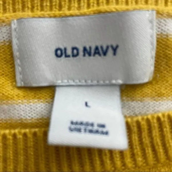 Old Navy Sweater Cotton Blend Mustard Yellow & White Striped Size Large - Image 5