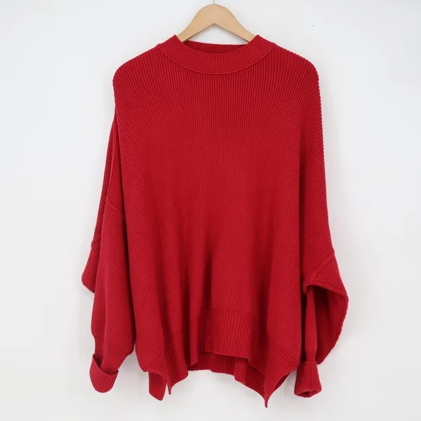 Free People Sweater Womens XS Easy Street Red Oversized Ribbed Knit Excellent - Image 2