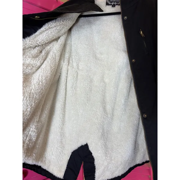Charlotte Russe Ambiance Black Faux Shearling Lined Utility Parka Jacket Small - Image 9