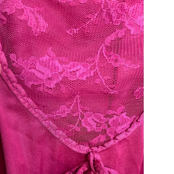 Vintage 70s/80s Rena Pink Lace Camisole Satin Slip Top Coquette Lingerie Small - Image 4