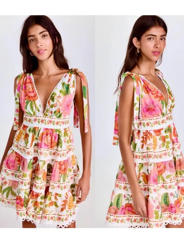 Farm Rio Macaw Bloom Off-White Mini Dress - Image 2