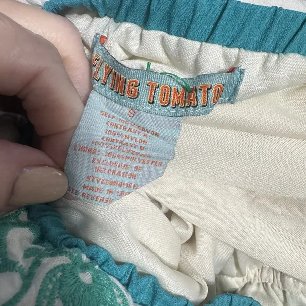 FLYING TOMATO Maxi Dress‎ Strapless Turquoise White Lace Embroidered Long Sz S - Image 7