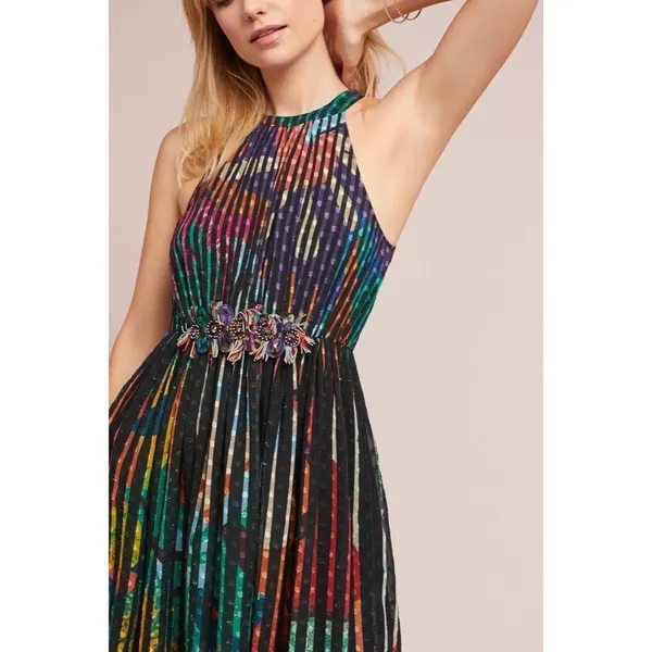 Anthropologie‎ GEISHA DESIGNS Kalinka Maxi Dress Halter Embellished Clip Dot 0 - Image 5