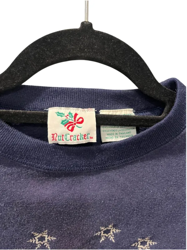 Vintage 90s NutCracker Snowman Embroidered Crewneck Sweatshirt Navy Blue Medium - Image 3