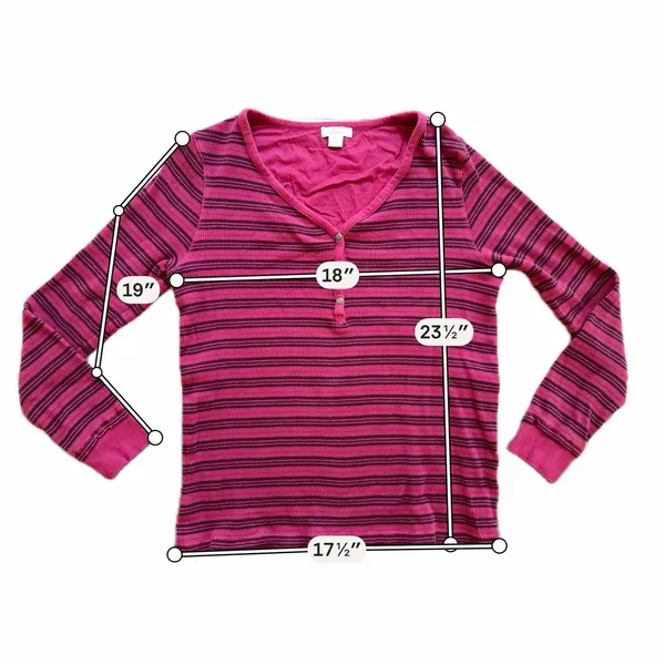 Sundance Catalog Thermal Stripe Henley Cabin Cozy‎ Pink Black Small Long Sleeve - Image 5