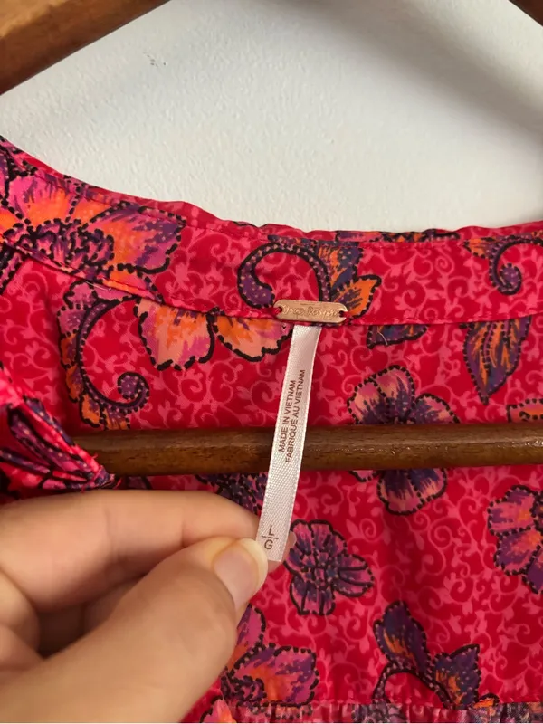 Free People Pink Red Floral "IGot You" Smocked Ruched Long Sleeve Crop Top - Rub - Image 10