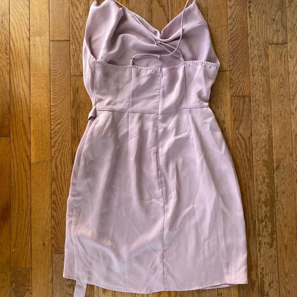 The Clothing Company pink mauve pastel purple cowl neck wrap bow formal mini dress - Image 8