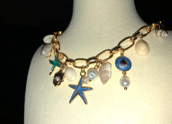 Handmade Boho vacation beach Coral Reef style necklace starfish pearls charms - Image 4