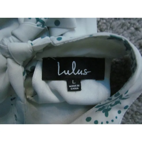 Lulus‎ Halter Mini Dress Large White Teal Blue Boho Mandala Medallion Print - Image 6