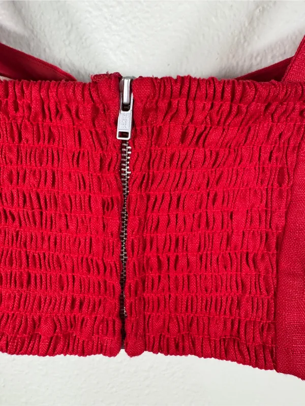 Reformation Red Santana Linen Two Piece Set Womens 8 Midi Skirt Corset Top - Image 15