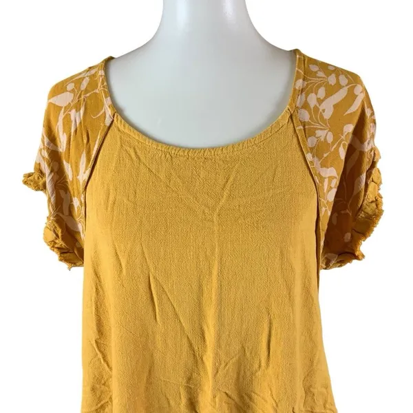 Umgee Mustard Floral Sleeve Dress M Boho Ruffle Hem‎ Cottagecore Style - Image 2