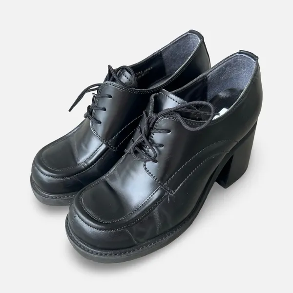 Vintage Y2K Steve Madden Black Leather Chunky Heel Oxford Shoes Size 7.5 grunge - Image 4