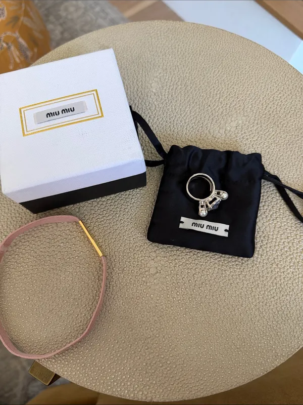 Miu Miu Pearl and Crystal Ring With Box - Image 4