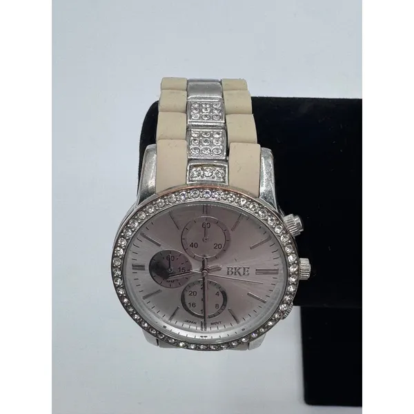 BKE Silver Tone Rhinestone Chronograph Watch Japan Movt Needs Battery‎ - Image 7