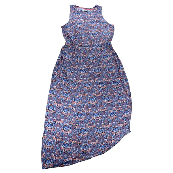 Disney Parks Mickey Mouse Paisley Keyhole Back Maxi Dress Orange Blue Large - Image 4