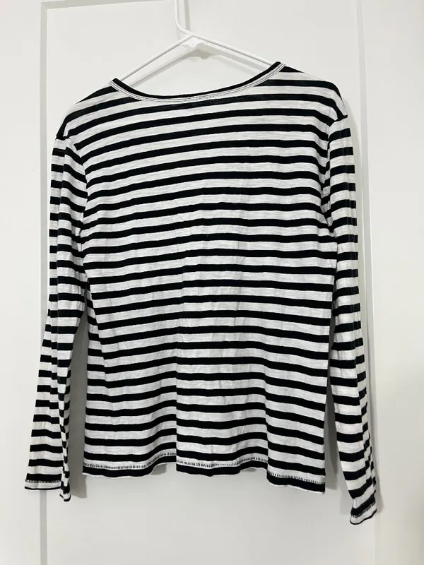Madewell Small Black & White Striped "Mwah" Embroidered Long-Sleeve Top - Image 3