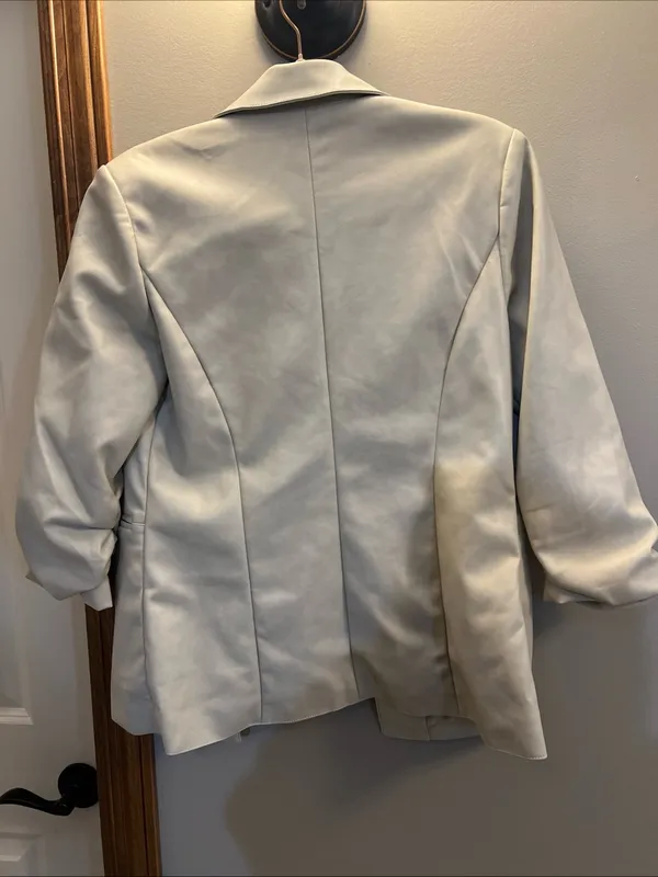 bagatelle Cream Vegan Leather Blazer Jacket - Image 13