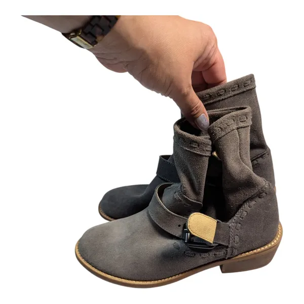 Musse & Cloud Gray Suede Double Buckle Pull On Engineer Biker Moto Boots Sz 6 - Image 6