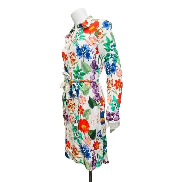 Zara White‎ Floral Women's Small Cottagecore Garden Dragonfly Print Shift Dress - Image 8