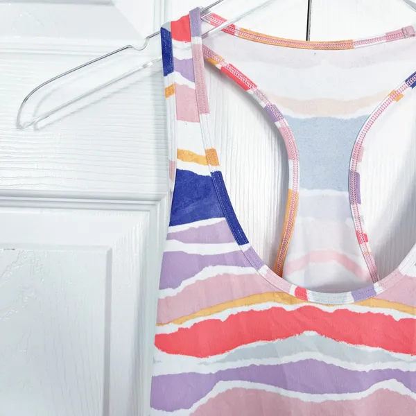 Lululemon Cool Racerback Tank Bleacher Stripe White Iris Flower Y2K Athleisure - Image 2