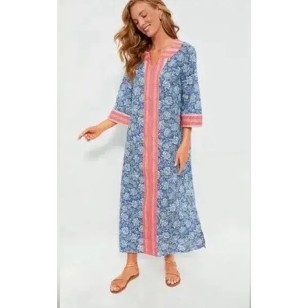 NEW Tuckernuck Blue Chintz Maxi Abstract Caftan Size Medium - Image 2