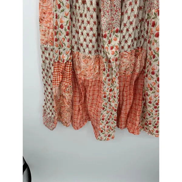 Patchwork Floral Gingham Maxi Skirt Sz XS Festival Country Boho Cottagecore - Image 5