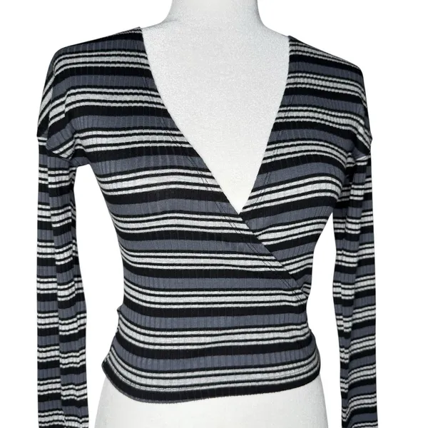 Free People Small Always‎ With Me Striped Faux Wrap Long Sleeve Tee - Image 6