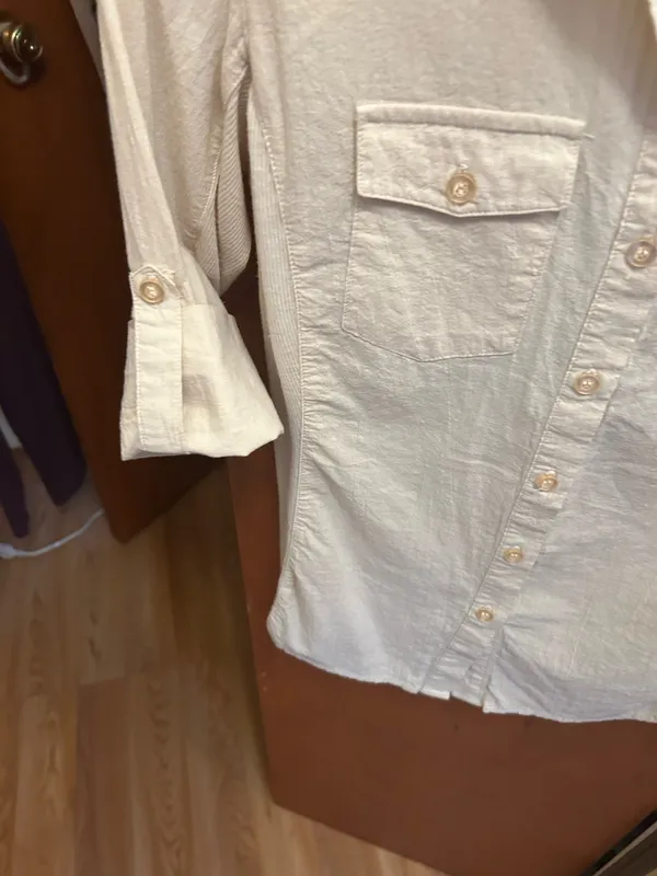 Casual work shirt 3/4 sleeves button down Tan - Image 3