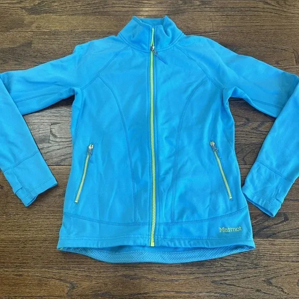 Marmot Blue Full Zip Jacket Windbreaker Fleece Lined Womens Small - Image 2