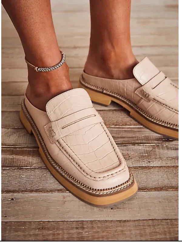 Free People Lilith Loafer Mules Cream Crocodile Print Women’s Size 40 - Image 3