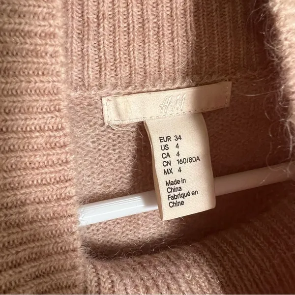 H&M Women's Size 4 Mohair-Blend Polo-Neck Jumper Sweater‎ Light Beige Wool - Image 10