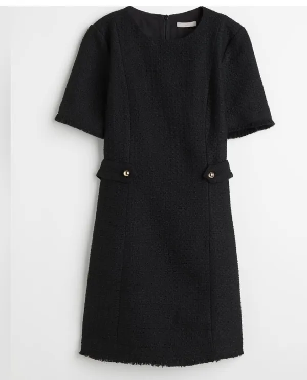 H&M Women's Tweed Round Neck Short Sleeves Work Elegant Casual A-line Midi Dress - Image 2