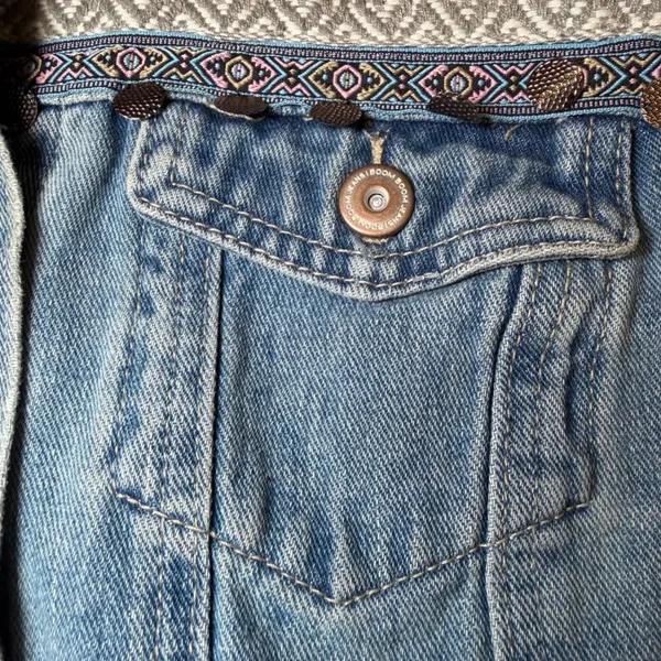 Boom Boom Jeans Womens Size Large Denim Jacket Blue Jean Boho Embroidered Fringe - Image 15