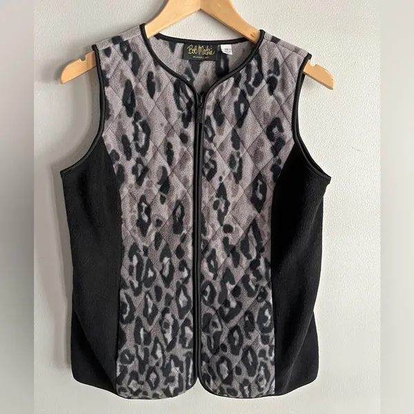 Bob Mackie Leopard Print Vest XS Black Gray Animal Print Zip Up Y2K - Image 2