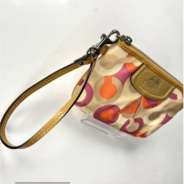 Coach Optic C Colorful Patterned Wristlet Orange pink cream. Patent Leather - Image 9