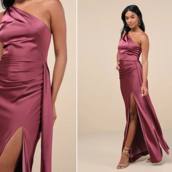 LULU's Sexy Prom Wedding Bridesmaid Elegant Satin One Shoulder Elegant Gown - Image 4