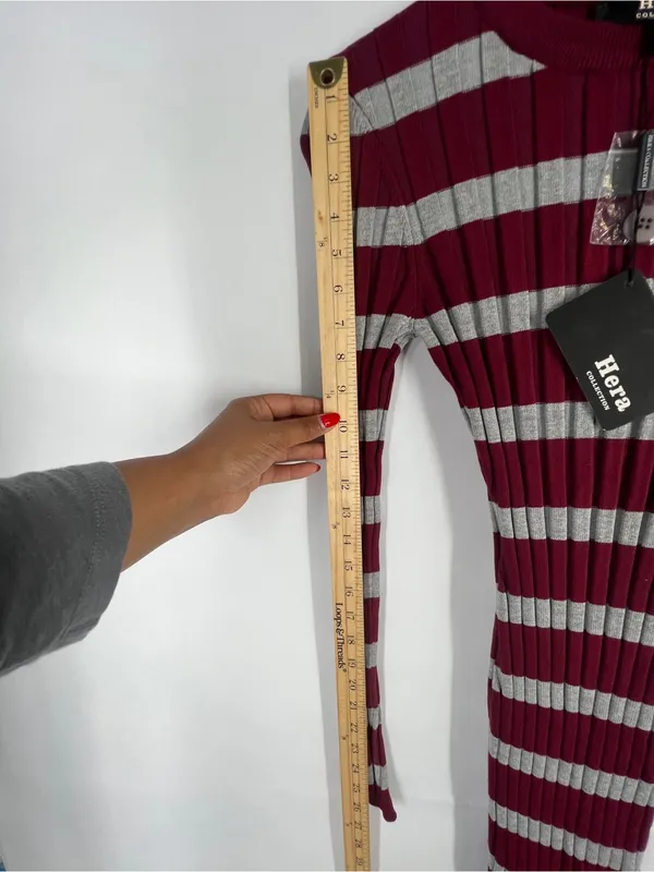 Hera‎ Collection Striped Ribbed Knit Top - Burgundy & Light Gray - Image 8