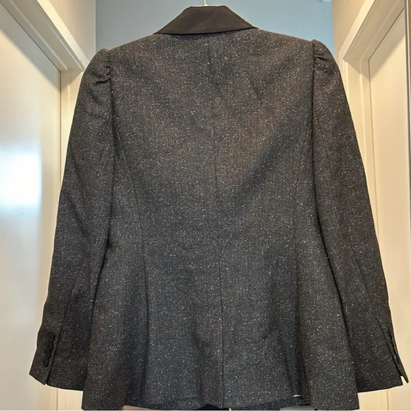 Rebecca Taylor Wool Silk Gray Notch Lapel Herringbone Blazer Women’s Size 8 - Image 7