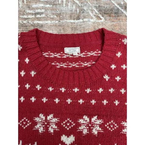 Fat Face UK Wool Blend Fair Isle Red Cream Reindeer Ski Resort Sweater Size 18 - Image 15