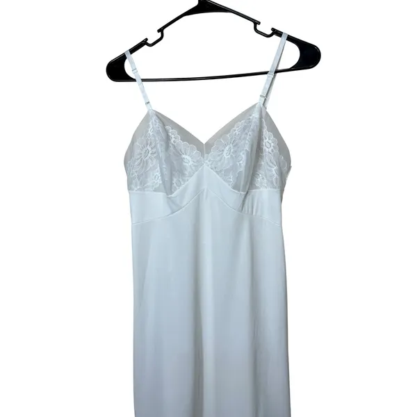Vanity Fair White Lace Trim Slip‎ Dress Adjustable Straps Lingerie Intimates - Image 2