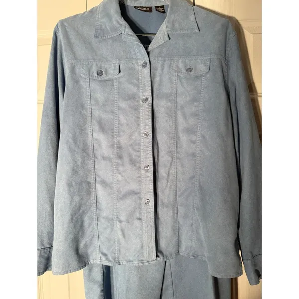 Ladies Club 2pc Baby Blue‎ Suede Pants Set Women's Size Large - Image 2