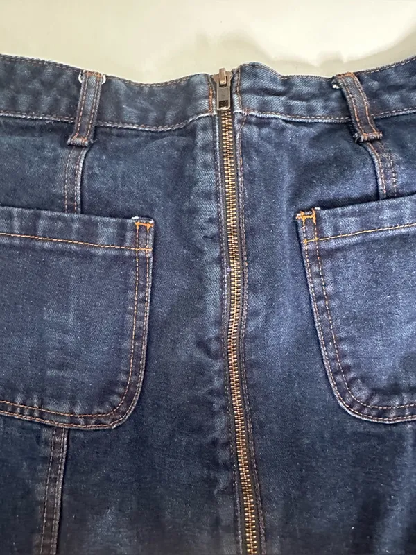 Vintage Y2K Forever 21 Los Angeles Dark Denim Zip-Front A-Line Mini Skirt sz 27 - Image 4
